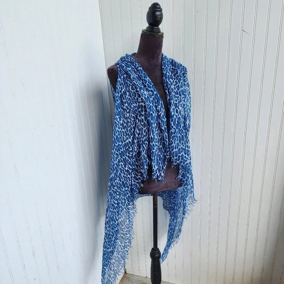 Tommy Bahamas Women Shawl Wrap Poncho Open Front Cape BLUE Leopard Lightweight - Picture 2 of 12